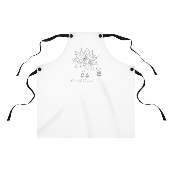 July Water Lily Birth Flower Apron - Customizable Kitchen Cooking Smock, Personalized Floral Chef Apron, Gardener Gift, Cooking and Baking