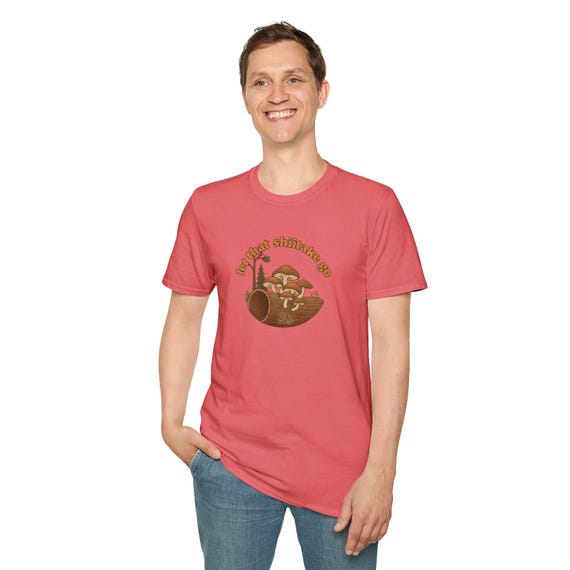 Retro Mushroom Forest Let That Shiitake Go Funny T-Shirt | Vintage Brown Fungi Illustration