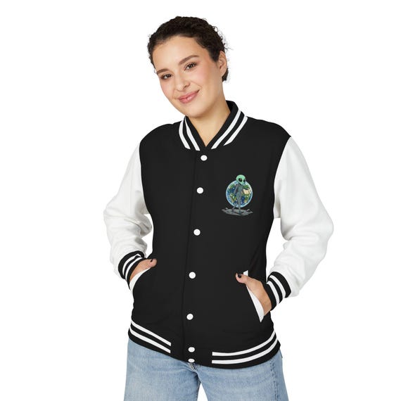 Alien Walking on Moon Earthrise Graphic Letterman Jacket | Varsity Jacket