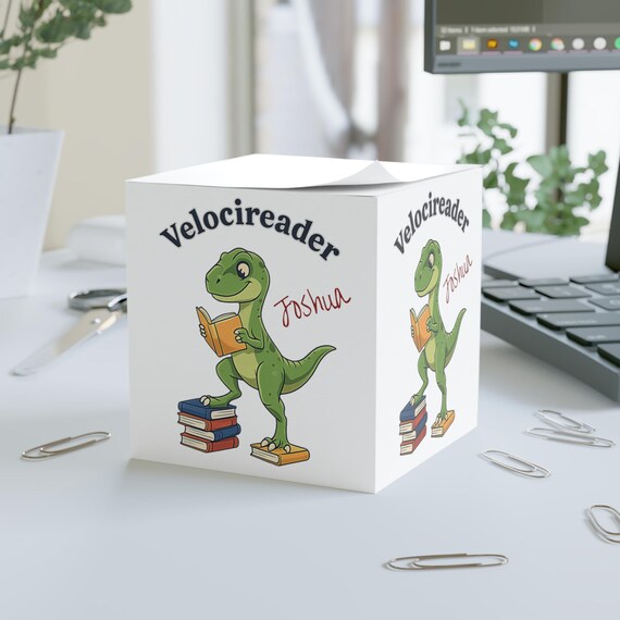 Personalizable Velocireader Dinosaur Note Cube | Sticky Memo Block