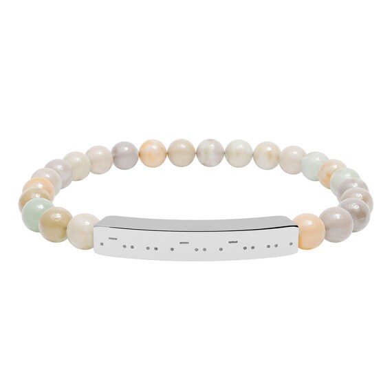 Customizable Morse Code Engraved Natural Stone Bar Bracelet | Stretch Beaded Bracelet, Personalized Bar