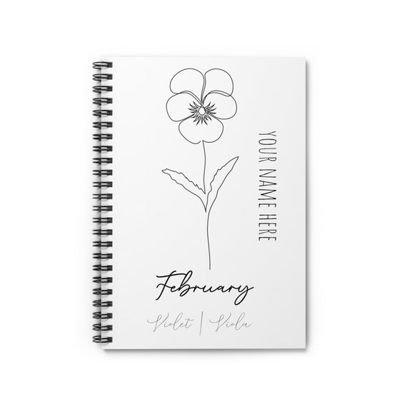 February Birth Flower - Violet - CUSTOMIZABLE Spiral Notebook - Ruled Line