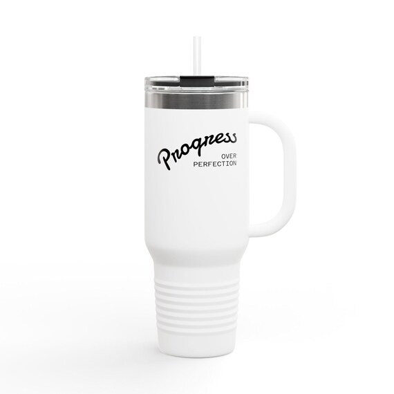 Progress Over Perfection Tumbler, Motivational Travel Mug for On-the-Go, 20oz Drinkware for Graduations, Birthdays, Office Gifts, Self-Care