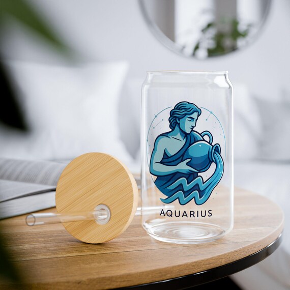 Aquarius Sipper Glass, 16oz - Eco-Friendly Drinkware, Personalized Gift, Home Decor, Zodiac Gift, Party Favor