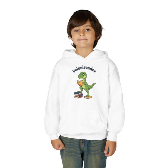 Velocireader Dinosaur Hoodie | Kid T-Rex Reading Books Sweatshirt
