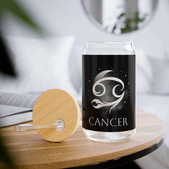 Cancer Sipper Glass, 16oz - Eco-Friendly Drinkware, Personalized Gift, Home Decor, Zodiac Gift, Party Favor