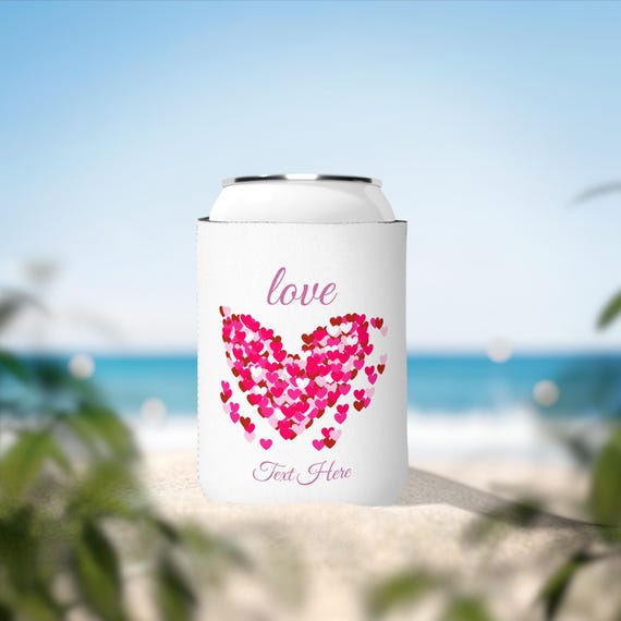 Love Hearts Valentines Can Cooler Sleeve - Gift for Couples, Heart Pattern Beer Can Holder, Beverage Insulator, Valentine's Day Party Favor,