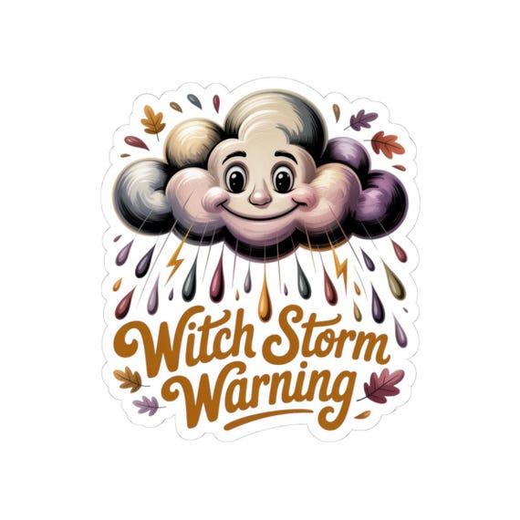 Witch Storm Warning Kiss-Cut Sticker | Cute Cloud, Halloween Autumn