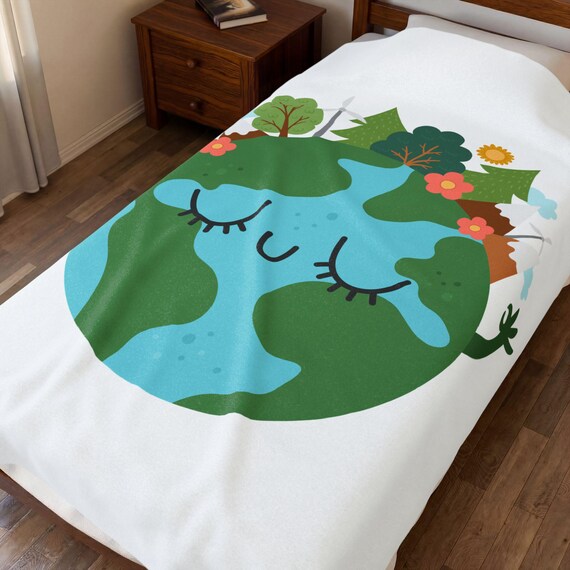 Velveteen Plush Blanket, Female Earth Friendly Earth Day Lady, Eco-Friendly Throw Blanket, Sustainable Home Decor, Environmentalist Gift,