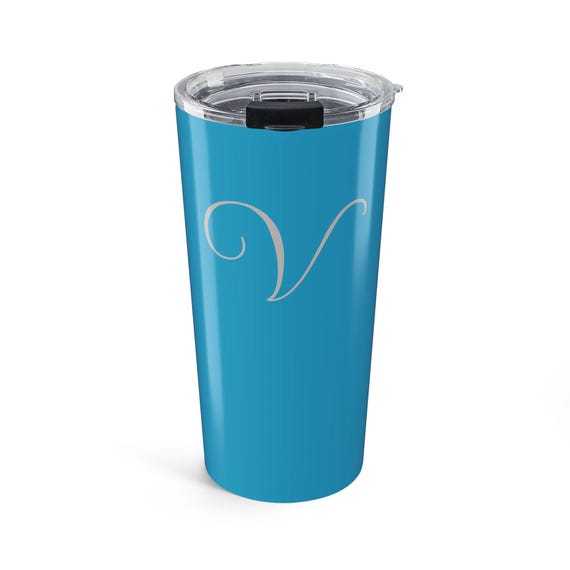 Personalized Turquoise Tumbler 20oz with Initial, Custom Travel Mug for Women, Monogrammed Gift, Coffee Cup, Birthday, Bridal Party