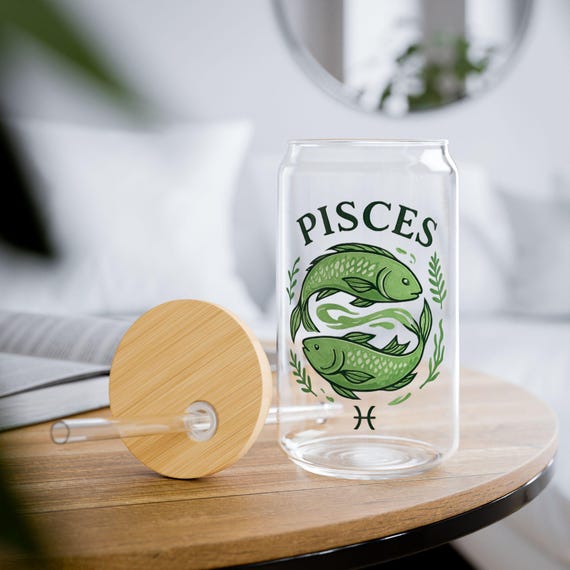 Pisces Sipper Glass, 16oz - Eco-Friendly Drinkware, Personalized Gift, Home Decor, Zodiac Gift, Party Favor