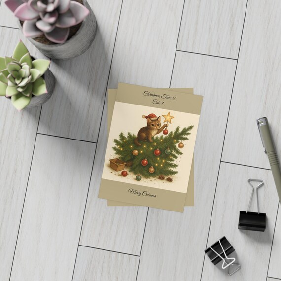 Merry Catmess Postcard Bundles | Holiday Humor Postcards with Envelopes | Funny Cat Humor Christmas Cards Cat Lover Gift