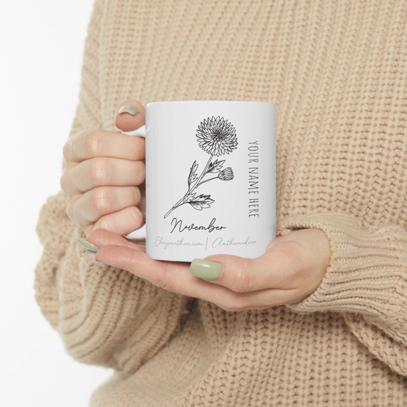November Chrysanthemum Birth Flower - Ceramic Mug 11oz
