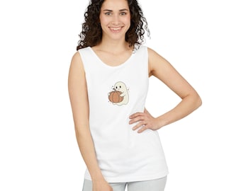 Cute Ghost Holding Pumpkin Tank Top | Halloween Cute Ghost Graphic