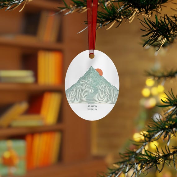 Rocky Mountain National Park contour peak ornament | Metal Ornament
