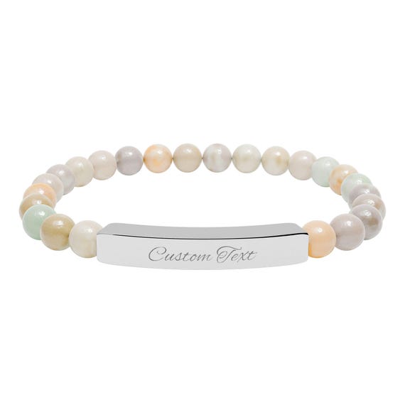 Customizable Engraved Bar Natural Stone Bracelet | Personalized Stretch Beaded Bracelet
