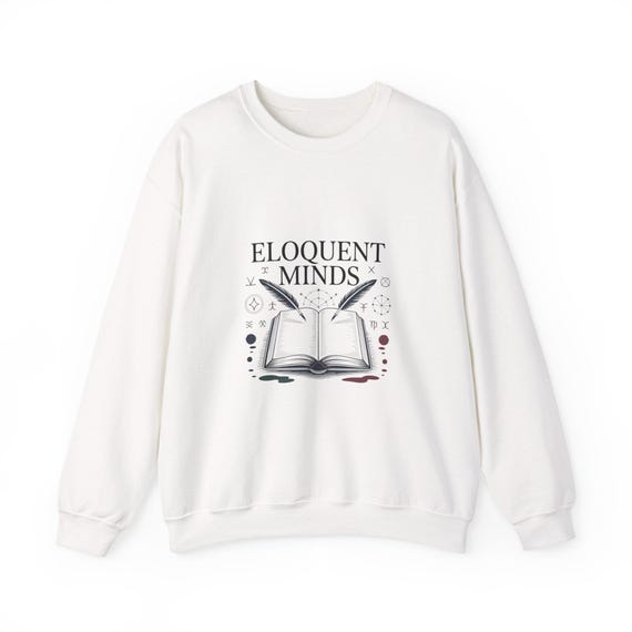 Eloquent Minds open book with quill Crewneck sweatshirt | literary design