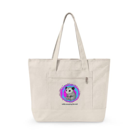 Cute Opossum Illustration Zippered Canvas Tote | Colorful Circle Art | Softly Accepting the Void Humor Quote