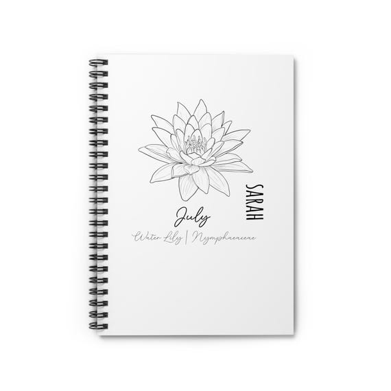 July Birth Flower - Water Lily - CUSTOMIZABLE Spiral Notebook - Ruled Line