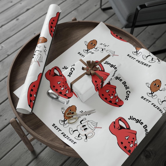 Wrapping Papers, Christmas Gift Wrap, Holiday Gift Packaging, Festive Wrapping Supplies, Funny Crocodile Jingle Bell Design