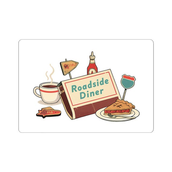 Roadside Diner Matchbook Sticker, vintage ephemera art | diner match cover, retro micro ad