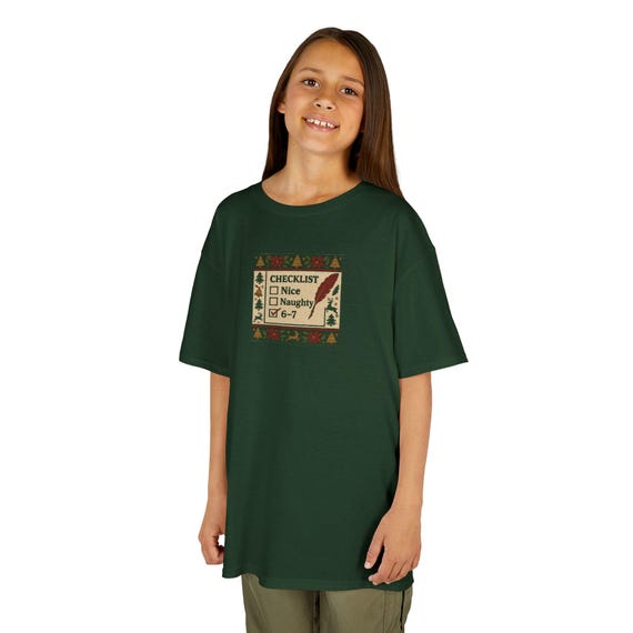 Checklist Nice Naughty 6-7 Kids Tee | Christmas checklist holiday design