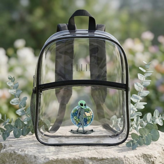 Alien Earth Illustration Clear Backpack | Transparent School Bag, Cute Space Design