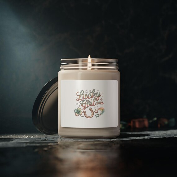 Lucky Girl 2026 Manifest Luck Soy Candle | 9oz, pastel metallic charm