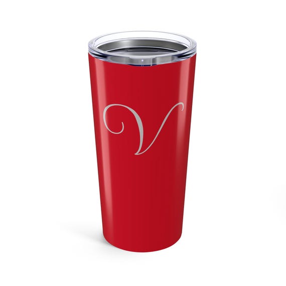 Personalized Red Tumbler 20oz with Initial, Custom Travel Mug for Women, Monogrammed Gift, Coffee Cup, Birthday, Bridal Party