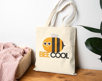 Biene Coole Baumwollsegeltuch-Einkaufstasche, umweltfreundliche Einkaufstasche, niedliches Bienen-Design, wiederverwendbare Strandtasche, Geschenk für Bienenliebhaber