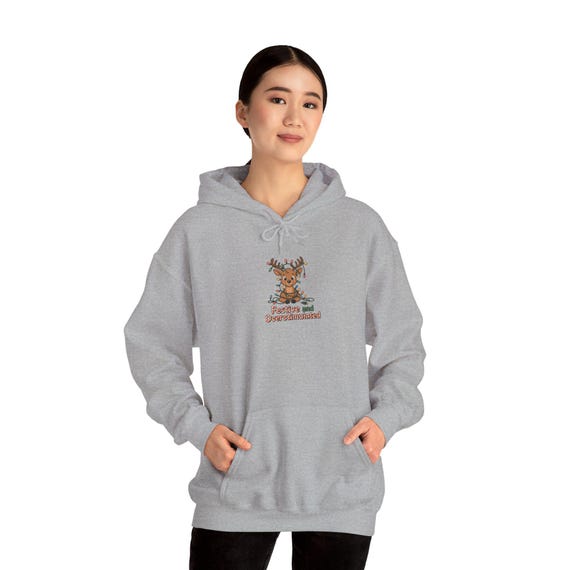 Overstimulated and Festive Funny Holiday Hoodie | Funny Statement Pullover