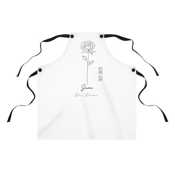 June Rose Birth Flower Customizable Apron - Gardening Kitchen Cooking Gift, Personalized Cooking Apron, Floral Chef Apron, Kitchen Apron