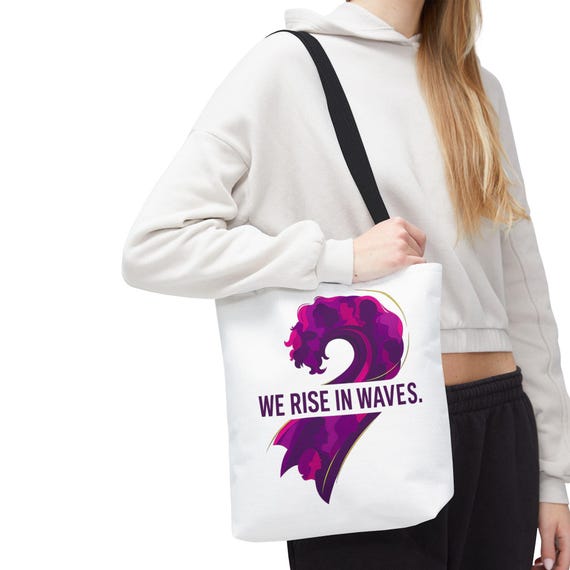 We Rise in Waves wave art Tote Bag | purple ocean crest design