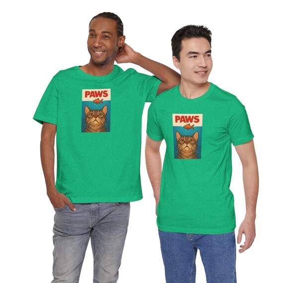 Paws Funny Play on Jaws Cat and Fish Tee | Movie Parody T-Shirt