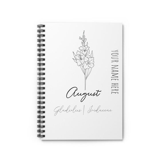 August Birth Flower - Gladiolus - CUSTOMIZABLE Spiral Notebook - Ruled Line