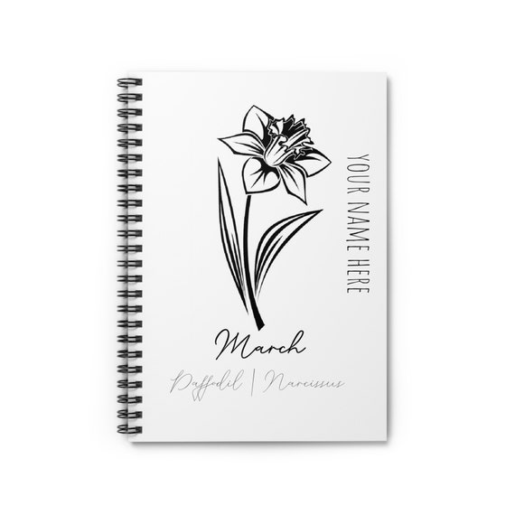 March Birth Flower - Daffodil - CUSTOMIZABLE Spiral Notebook - Ruled Line
