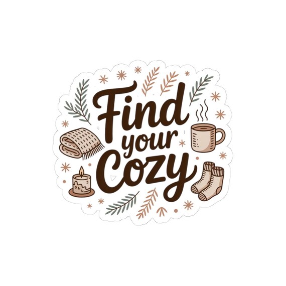 Find Your Cozy sticker | Kiss-cut sticker, hygge mug socks blanket