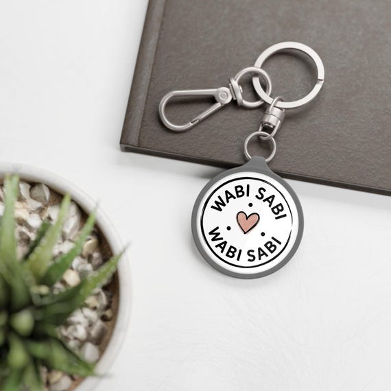 Wabi Sabi heart keyring tag | Keyring Tag, round metal keychain