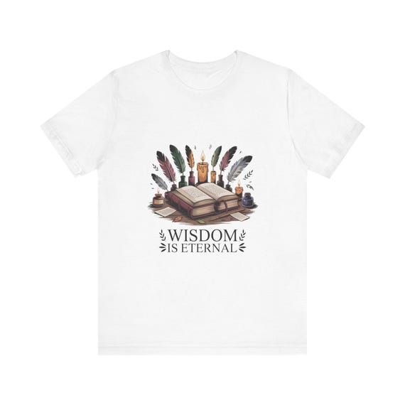 Wisdom Is Eternal tee | Open Book, Quill Feathers, Candle