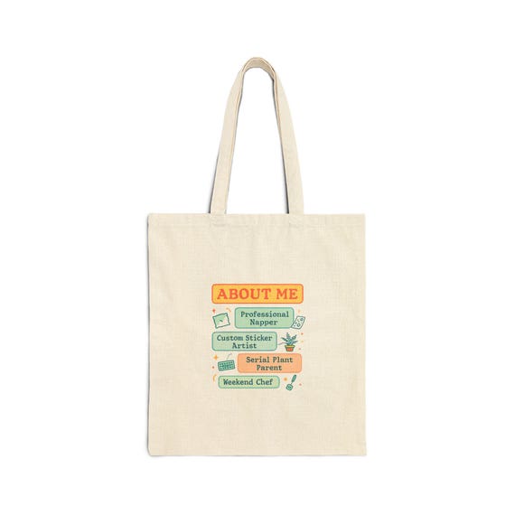 About Me infographic Tote Bag | Cotton Canvas Personality Profile Tote