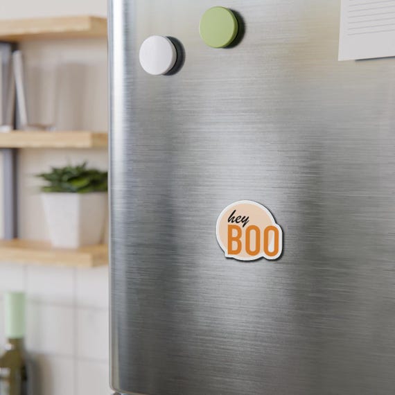 Hey Boo Die-Cut Magnet, Whimsical Home Decor, Gift for Friends, Halloween Vibes, Fun Kitchen Accessory, Office Magnet