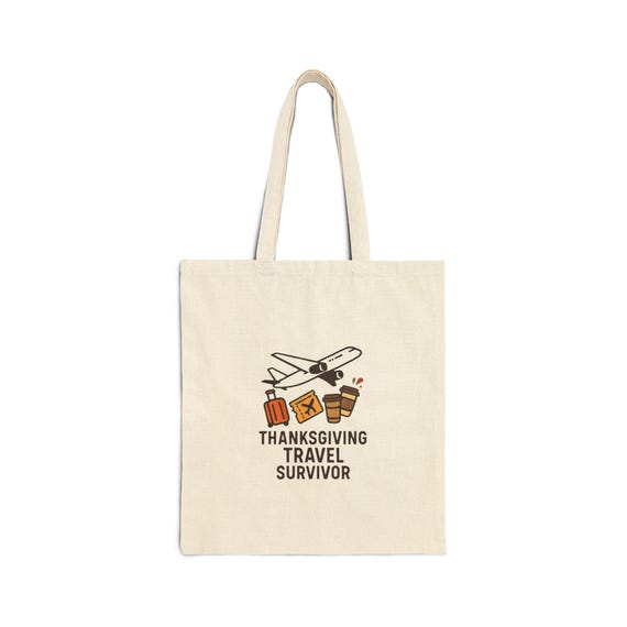 Thanksgiving Travel Survivor Tote Bag | Plane and Luggage Thanksgiving Tote