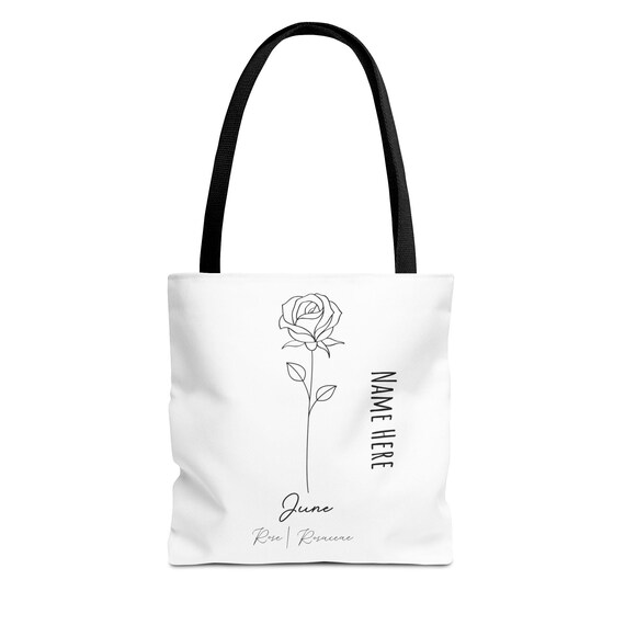 June Rose Birth Flower Tote Bag - Floral Handbag, Personalized Shopping Tote, Birthday Gift, Mother's Day Present, Botanical