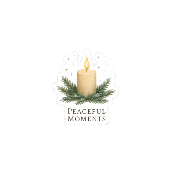Peaceful Moments Candle Kiss-Cut Sticker | Pine Sprig, Cozy Vibes