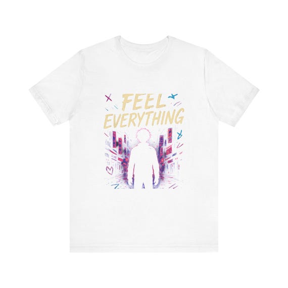 Feel Everything tee | silhouette cityscape design, pastel neon aesthetic
