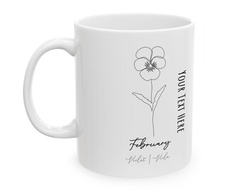 Mugg med violetta blommor i februari | Keramik 340 ml