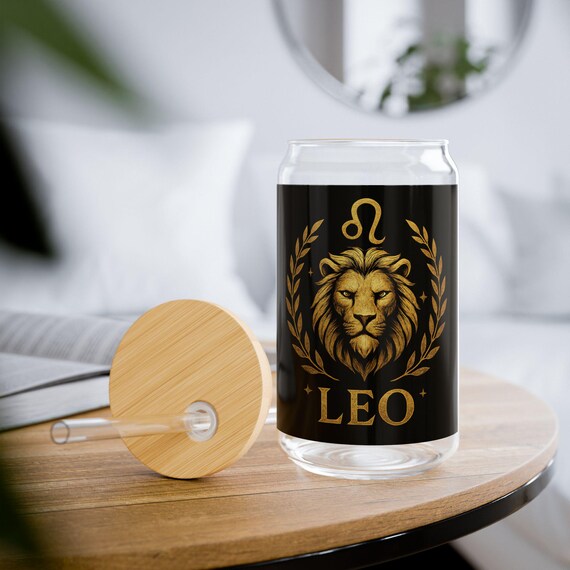 Leo Sipper Glass, 16oz - Eco-Friendly Drinkware, Personalized Gift, Home Decor, Zodiac Gift, Party Favor