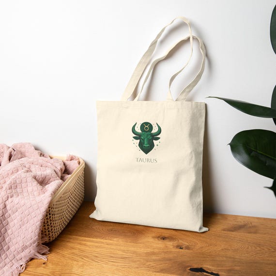 Taurus Zodiac Sign Tote Bag - Stylish Cotton Canvas Market, Eco-Friendly Shopping, Art, Gym Bag, Personalized Gift