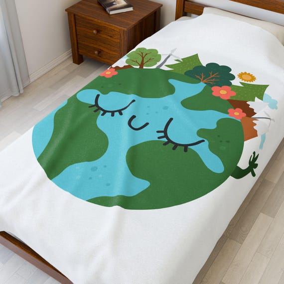 Velveteen Plush Blanket, Female Earth Friendly Earth Day Lady, Eco-Friendly Throw Blanket, Sustainable Home Decor, Environmentalist Gift,