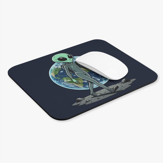 Alien Walking on Moon mouse pad | Earth Background